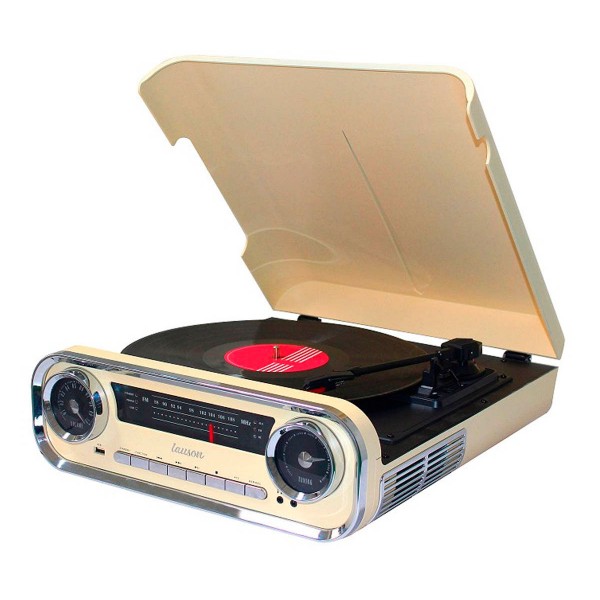 Lauson 01tt15 crema tocadiscos vintage 3 velocidades bluetooth usb grabación mp3 fm